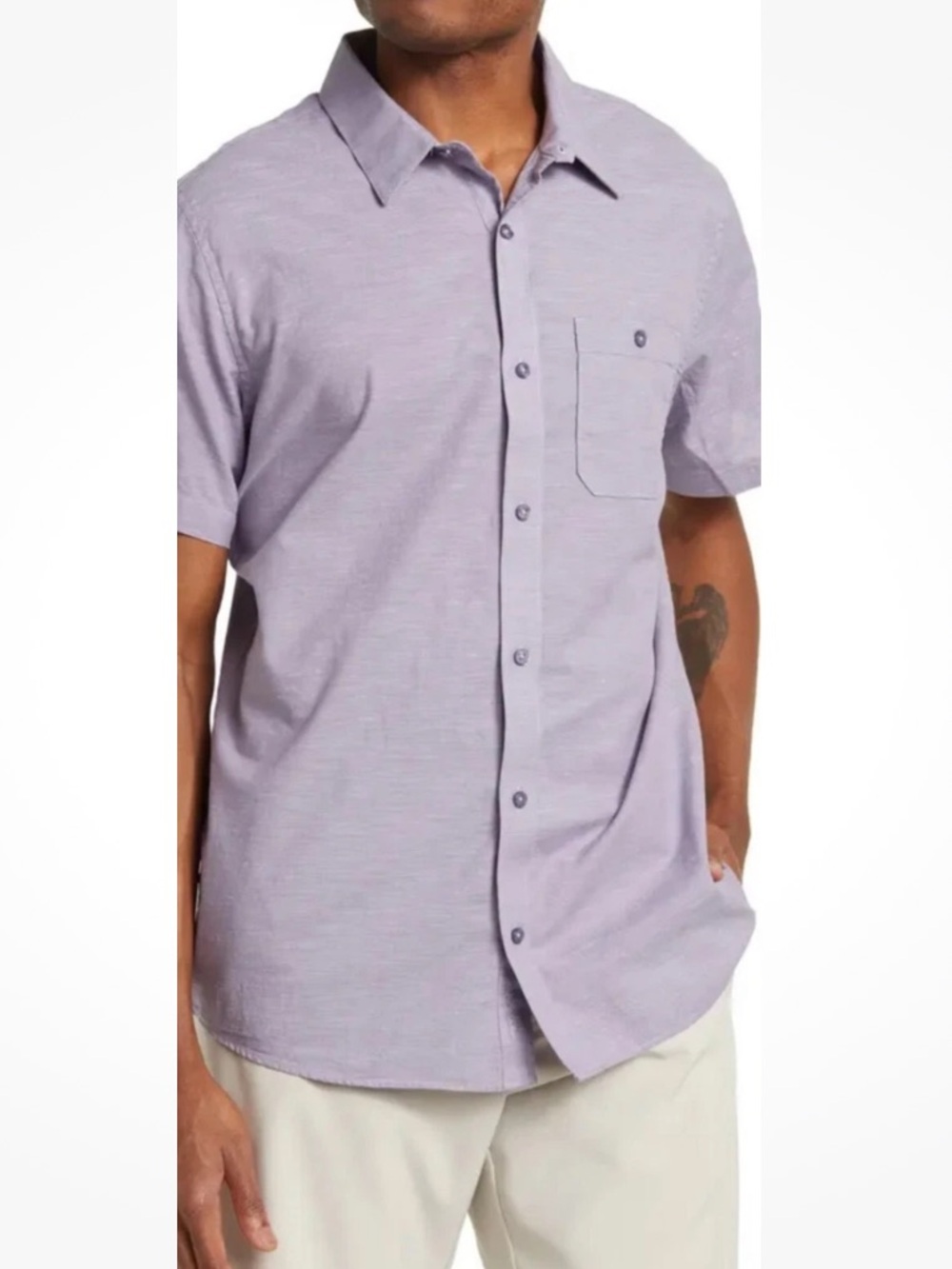 Travis Mathew Men’s Studebaker Button Down Short Sleeve Large Purple Heather